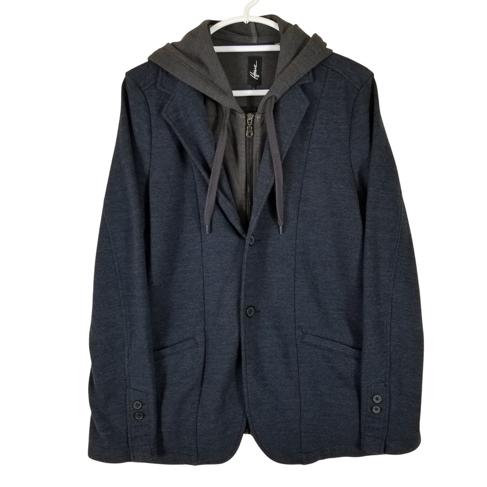 Howe Hooded Blazer Men Large Navy Charcoal Layered Jersey Knit Jacket